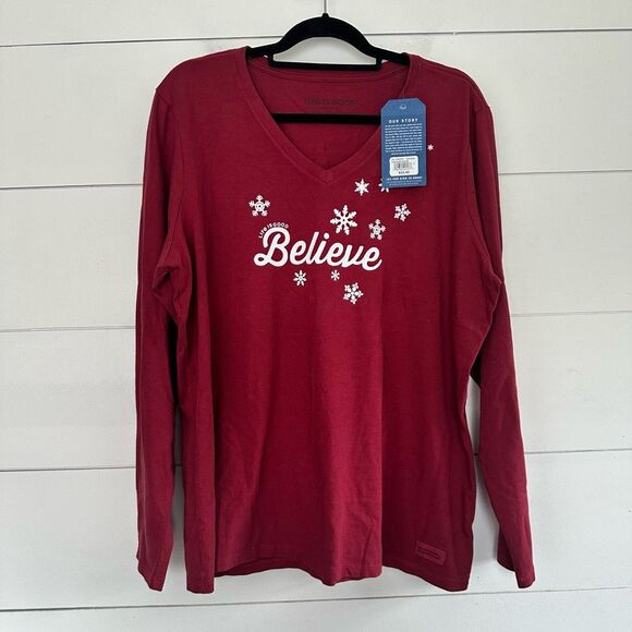 Life is Good Women’s Large Red Believe Long Sleeve Tee New Holidays Christmas - Picture 1 of 5